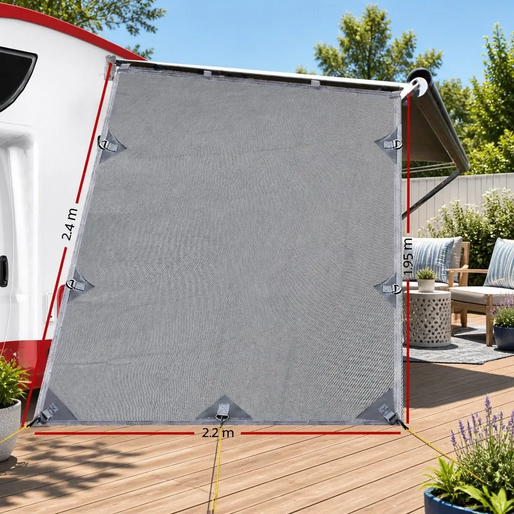 Caravan End Screen Awning Privacy Shade Grey 1.95 x 2.2M