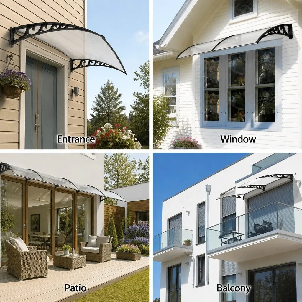 1mx1m Window Door Awning with Transparent Panel