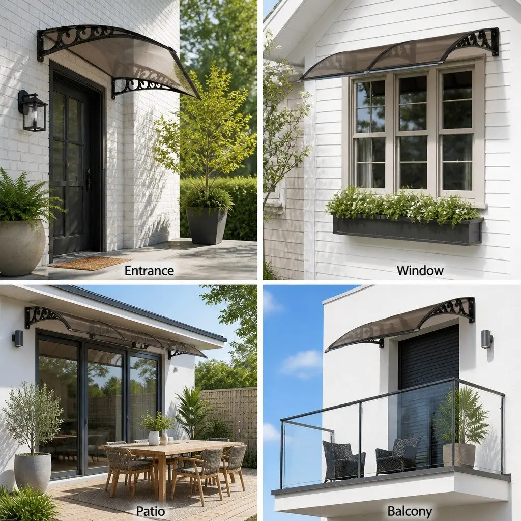 1m x 1m Brown Polycarbonate Window Door Awning