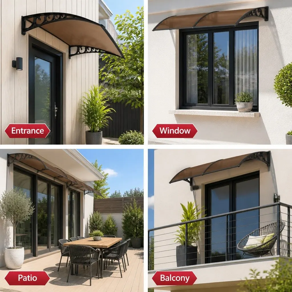 1m x 4m Brown Polycarbonate Awning for Windows