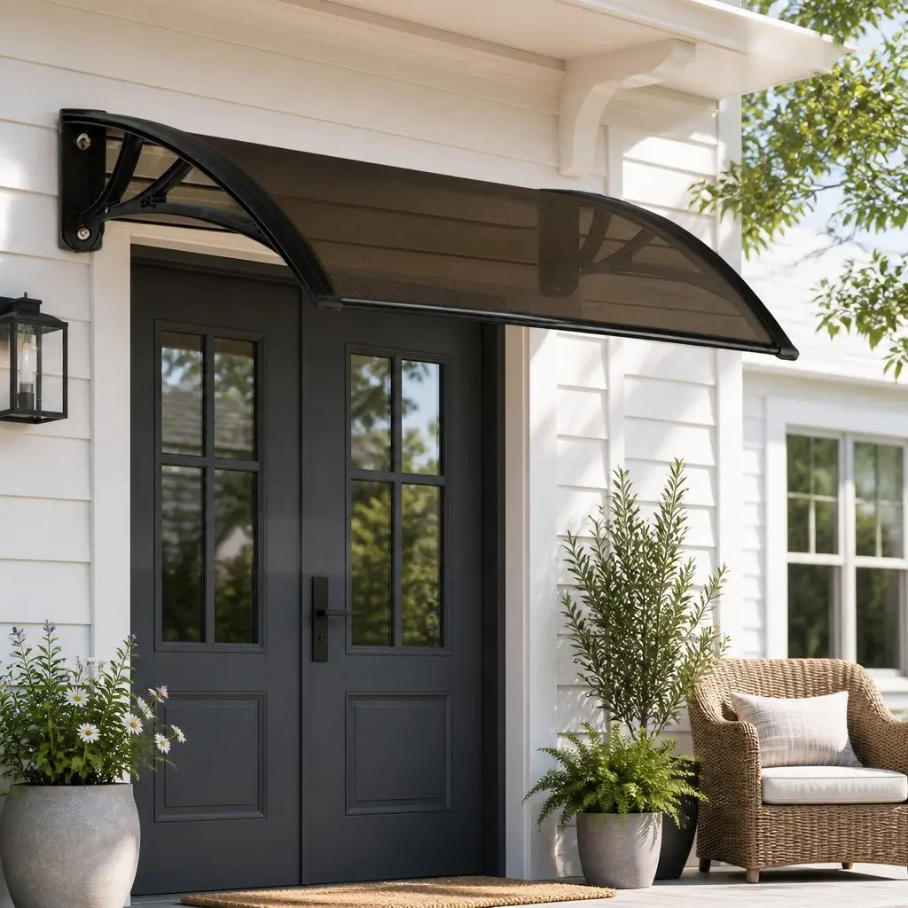 1m x 2m Brown Window Door Awning with Black Frame