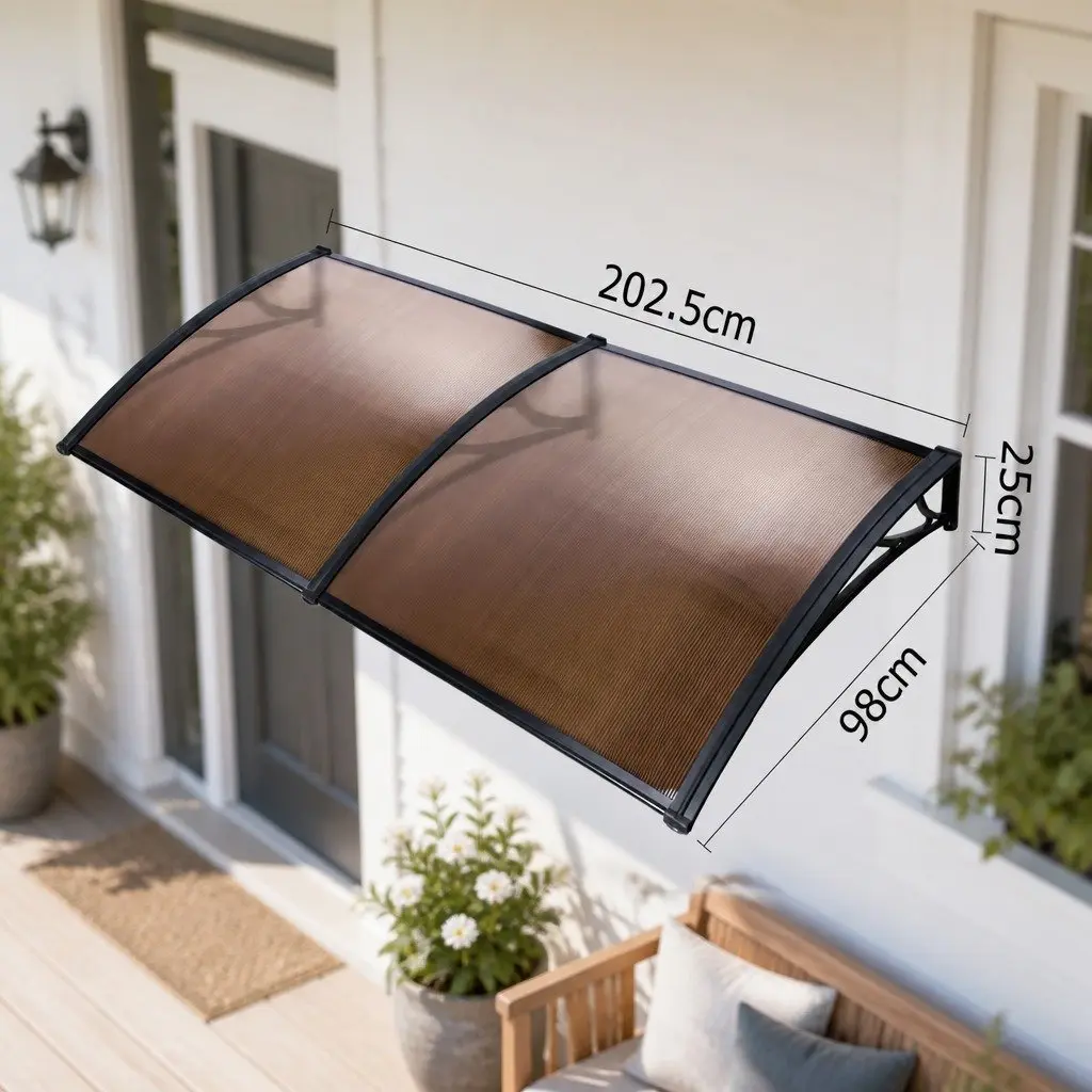 1m x 2m Brown Window Door Awning with Black Frame