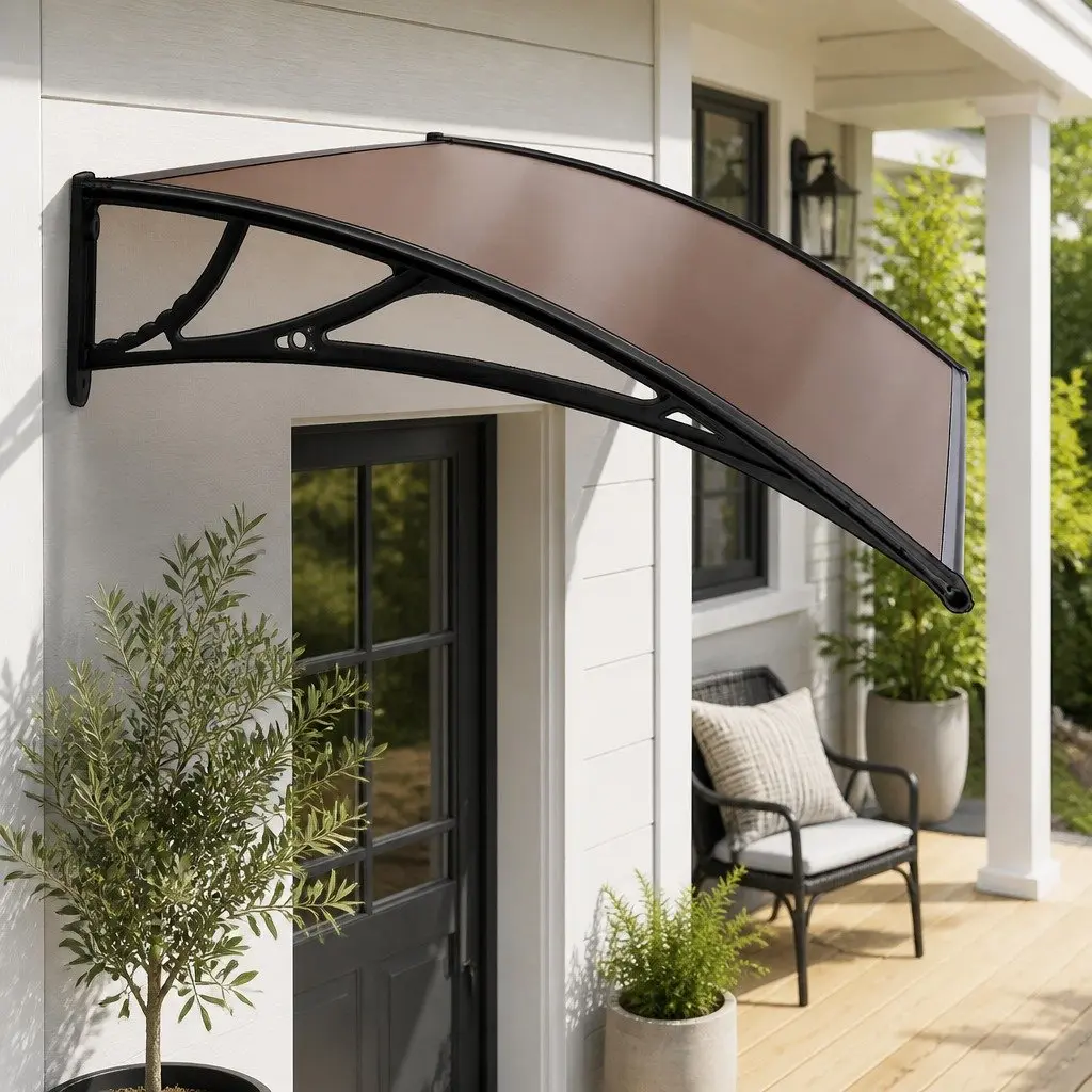 1m x 2m Brown Window Door Awning with Black Frame