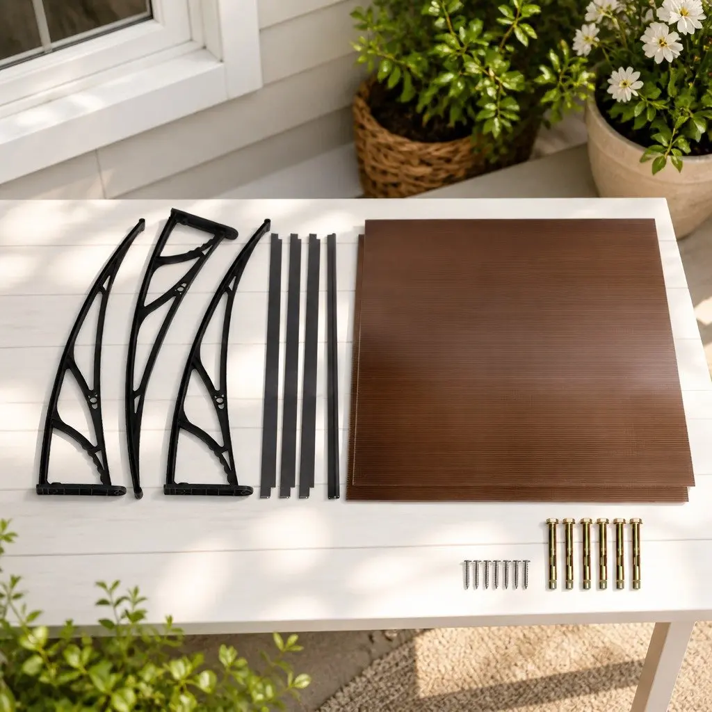 1m x 2m Brown Window Door Awning with Black Frame
