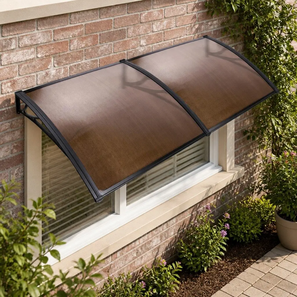 1m x 2m Brown Window Door Awning with Black Frame