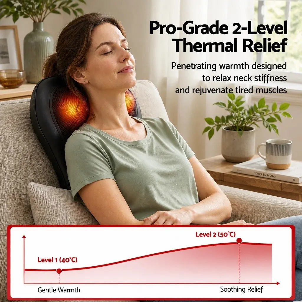 Back Massager Ergonomic Black with Heat and Traction for Neck Shoulder Lumbar Support