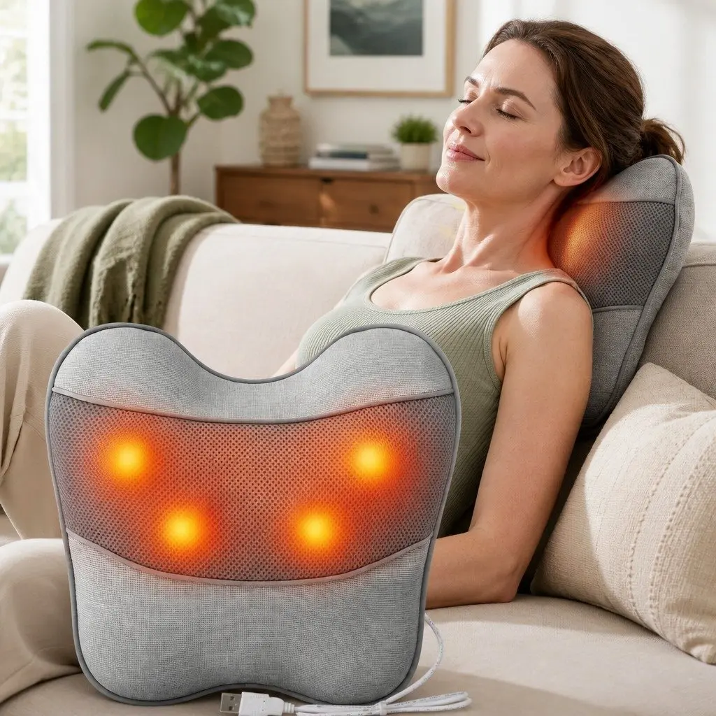 Massage Pillow USB Ergonomic Grey 34cm x 32cm