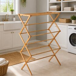 Bamboo Clothes Airer Foldable Drying Rack 11 Bars Hanging Space Natural