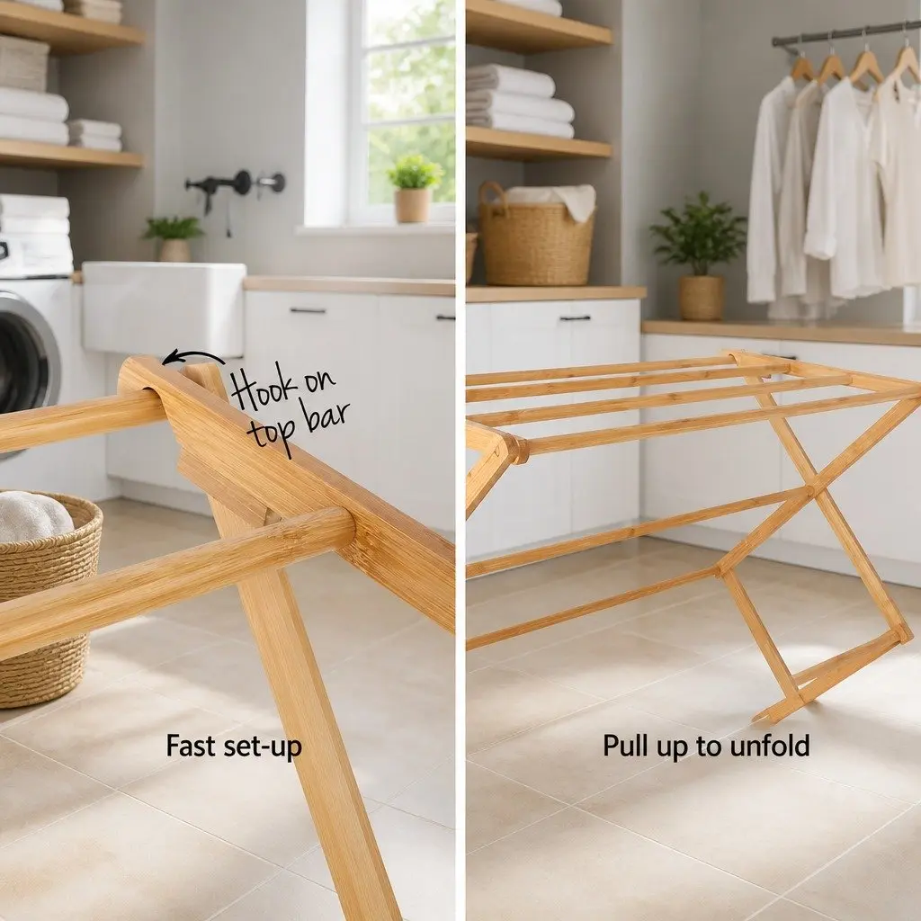 Bamboo Drying Rack Foldable 11 Bars Natural