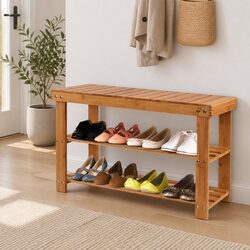 Sturdy Bamboo Shoe Bench with 10-Pair Capacity