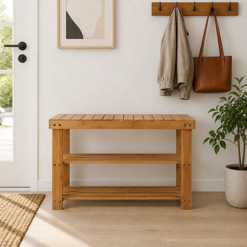 Bamboo Shoe Bench with 10-Pair Capacity