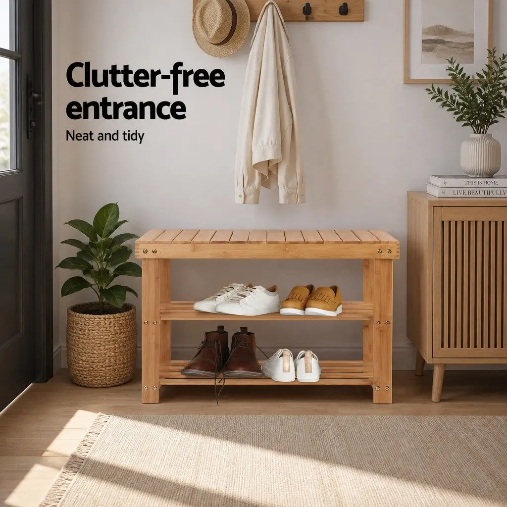 Bamboo Shoe Bench with 10-Pair Capacity