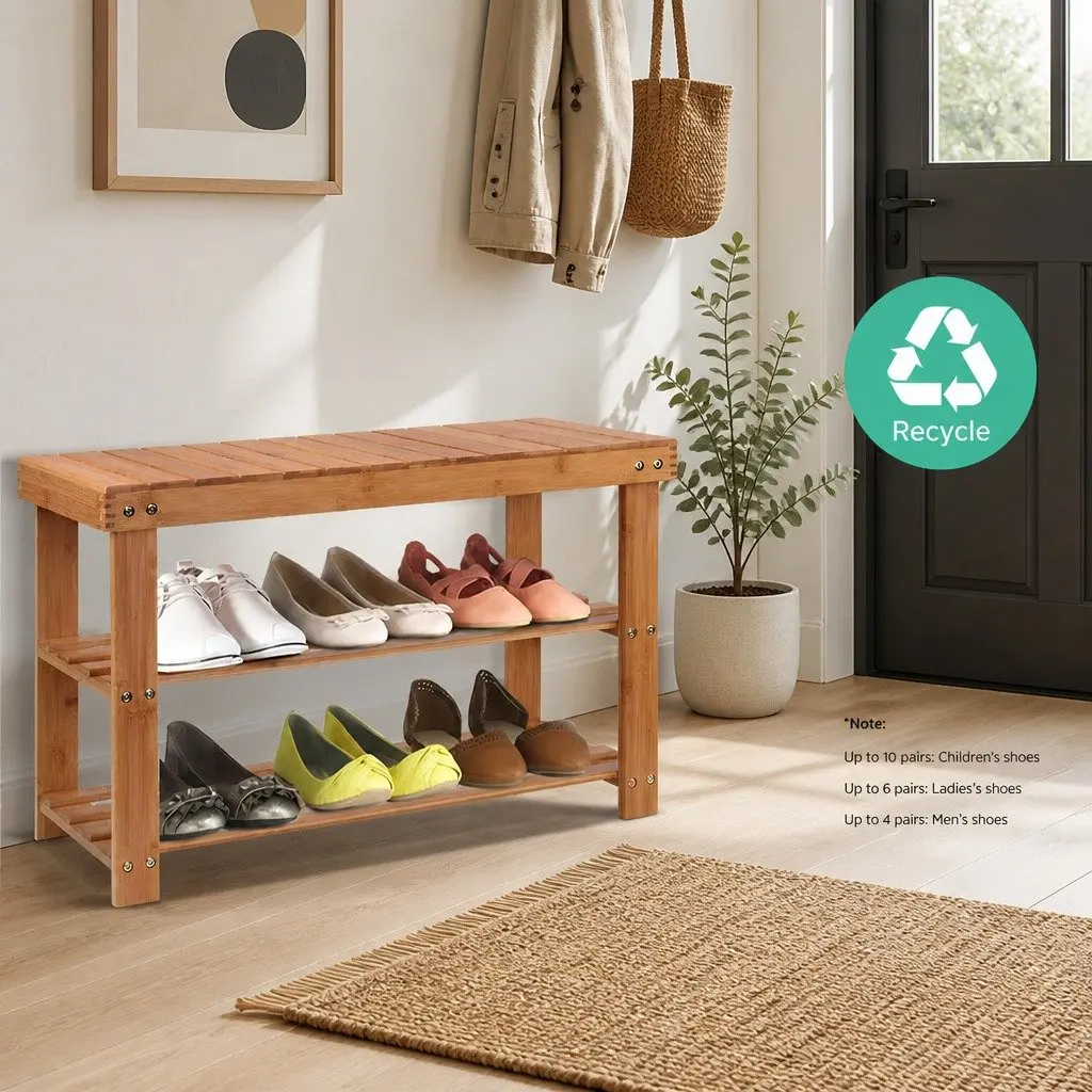 Bamboo Shoe Bench with 10-Pair Capacity