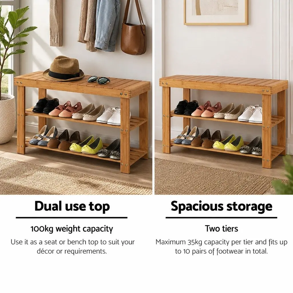 Bamboo Shoe Bench with 10-Pair Capacity