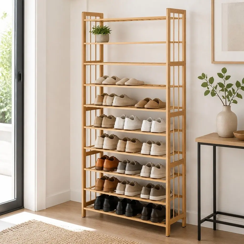 10-Tier Bamboo Shoe Rack for Organized Footwear