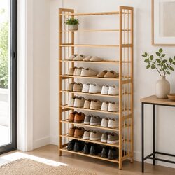 Premium 10-Tier Bamboo Shoe Rack for Organized Footwear
