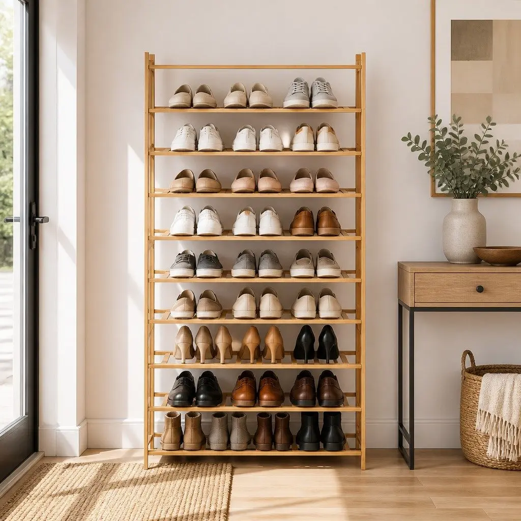 10-Tier Bamboo Shoe Rack for Organized Footwear