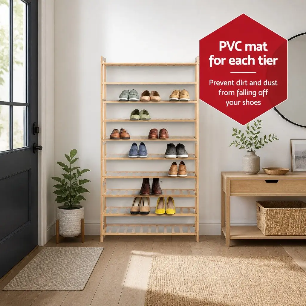 10-Tier Bamboo Shoe Rack for Organized Footwear