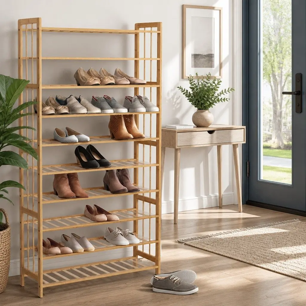 10-Tier Bamboo Shoe Rack for Organized Footwear