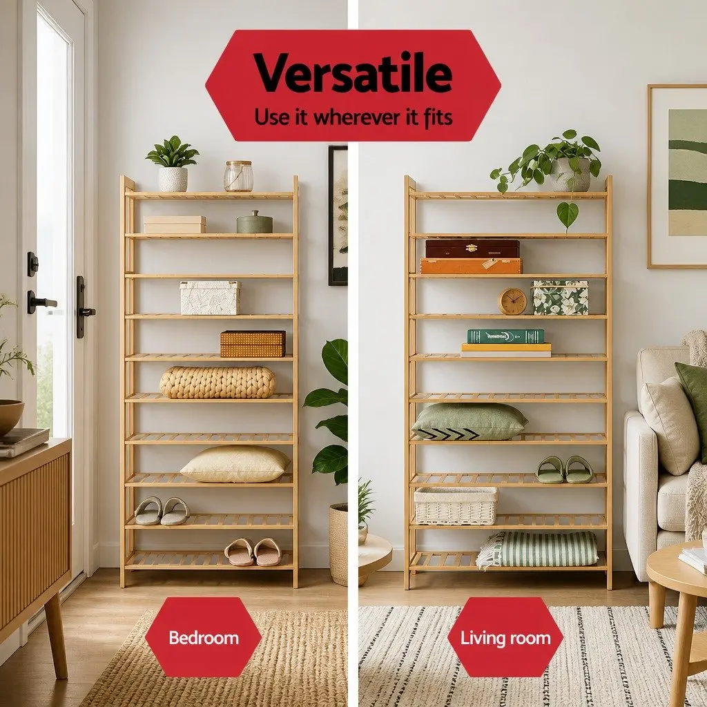 10-Tier Bamboo Shoe Rack for Organized Footwear