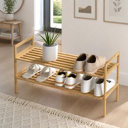 Sturdy 2-Tier Shoe Rack Cabinet in Pine Wood