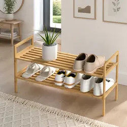 Sturdy 2-Tier Shoe Rack Cabinet in Pine Wood