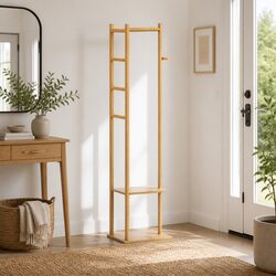Bamboo Clothes Rack with Hanging Rail and Storage Shelf