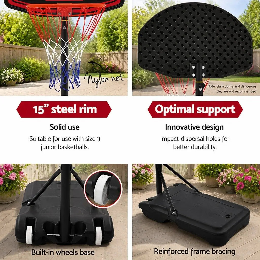 Basketball Hoop Stand System Adjustable Steel 1.6M-2.1M Portable Black