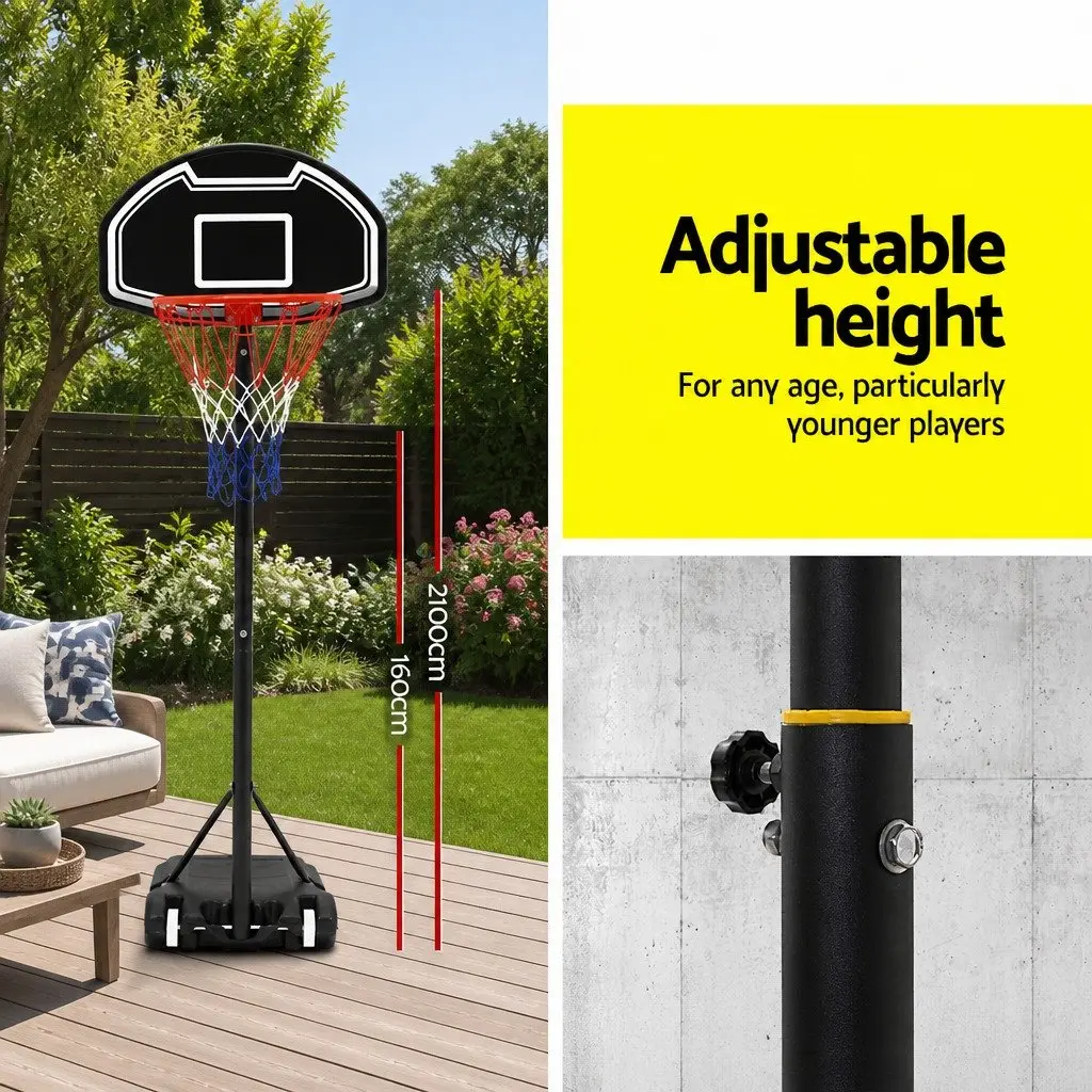 Basketball Hoop Stand System Adjustable Steel 1.6M-2.1M Portable Black