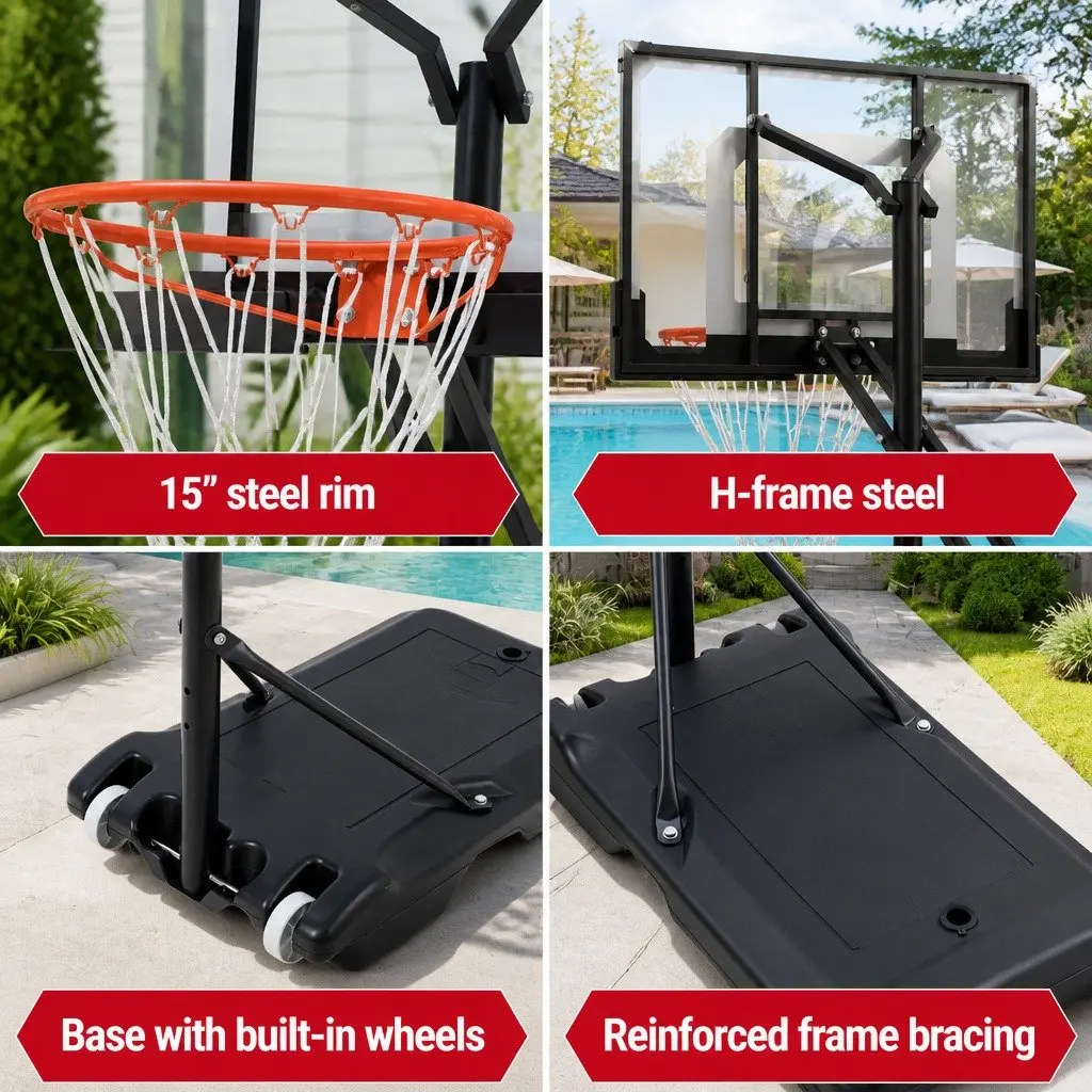 Adjustable Portable Basketball Hoop for Backyard and Pool