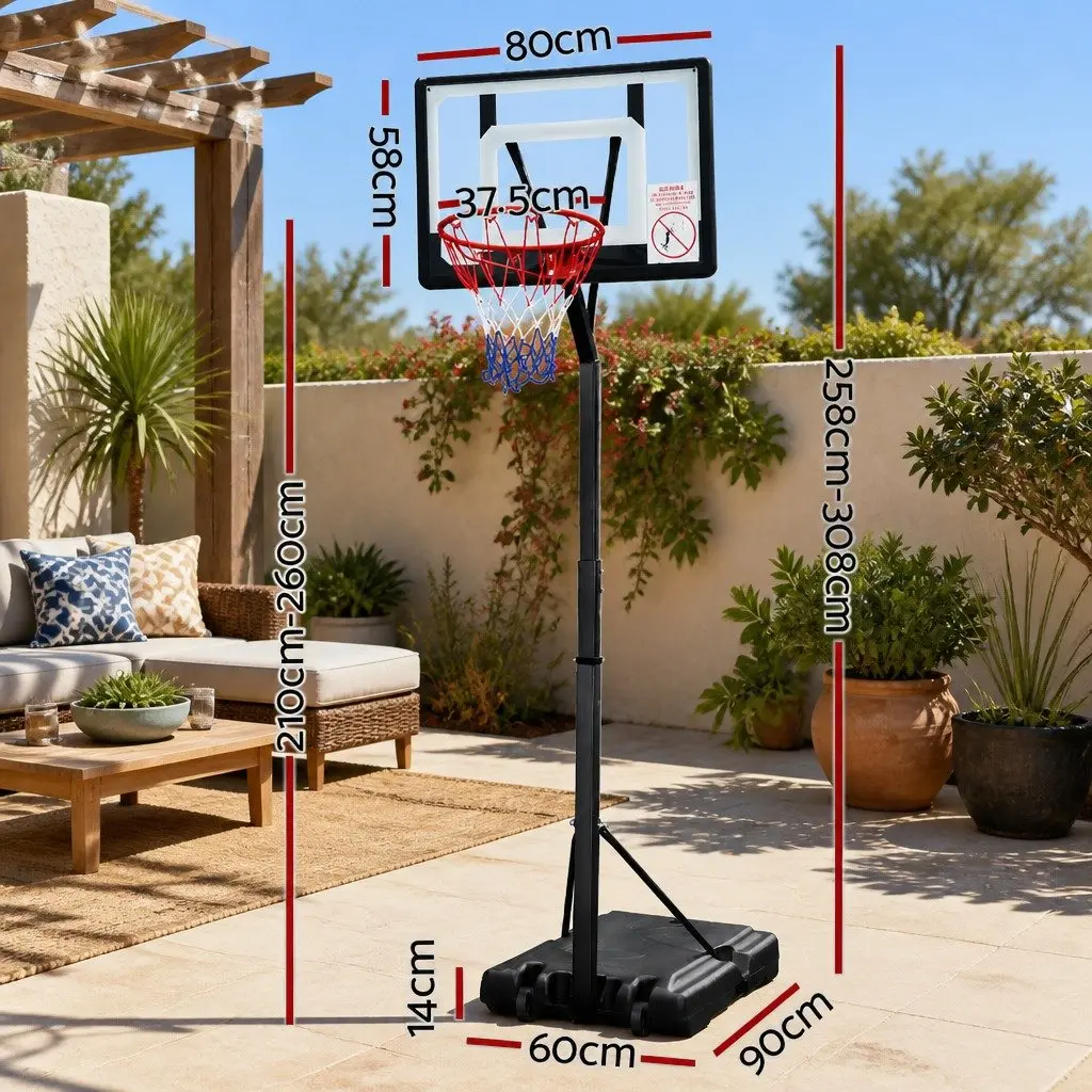 Basketball Hoop Stand System Steel Adjustable 2.1m to 2.6m Portable Kids Youth