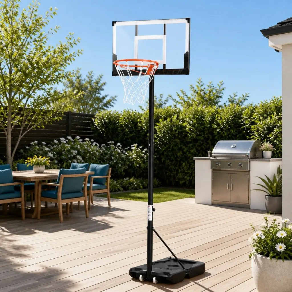 Adjustable Portable Basketball Hoop with Wheeled Base