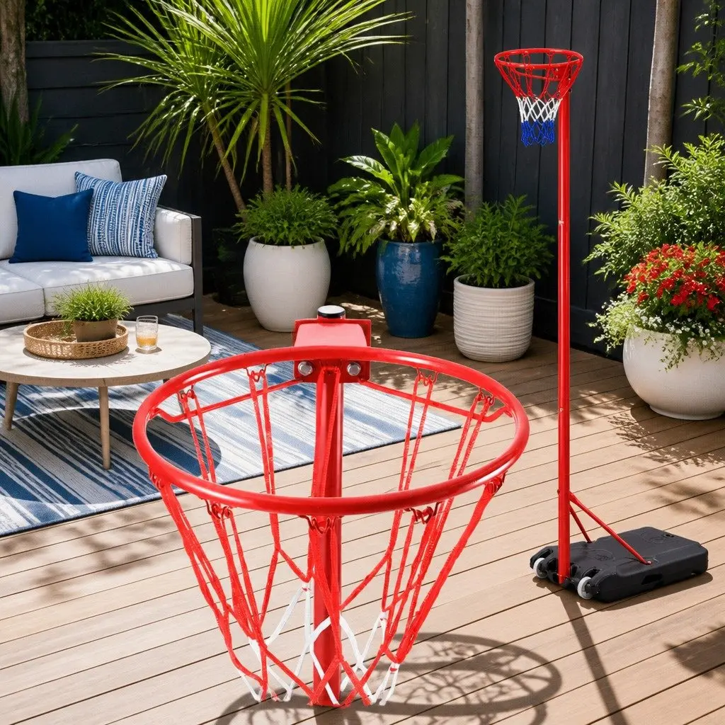 Adjustable Netball and Basketball Hoop Stand System