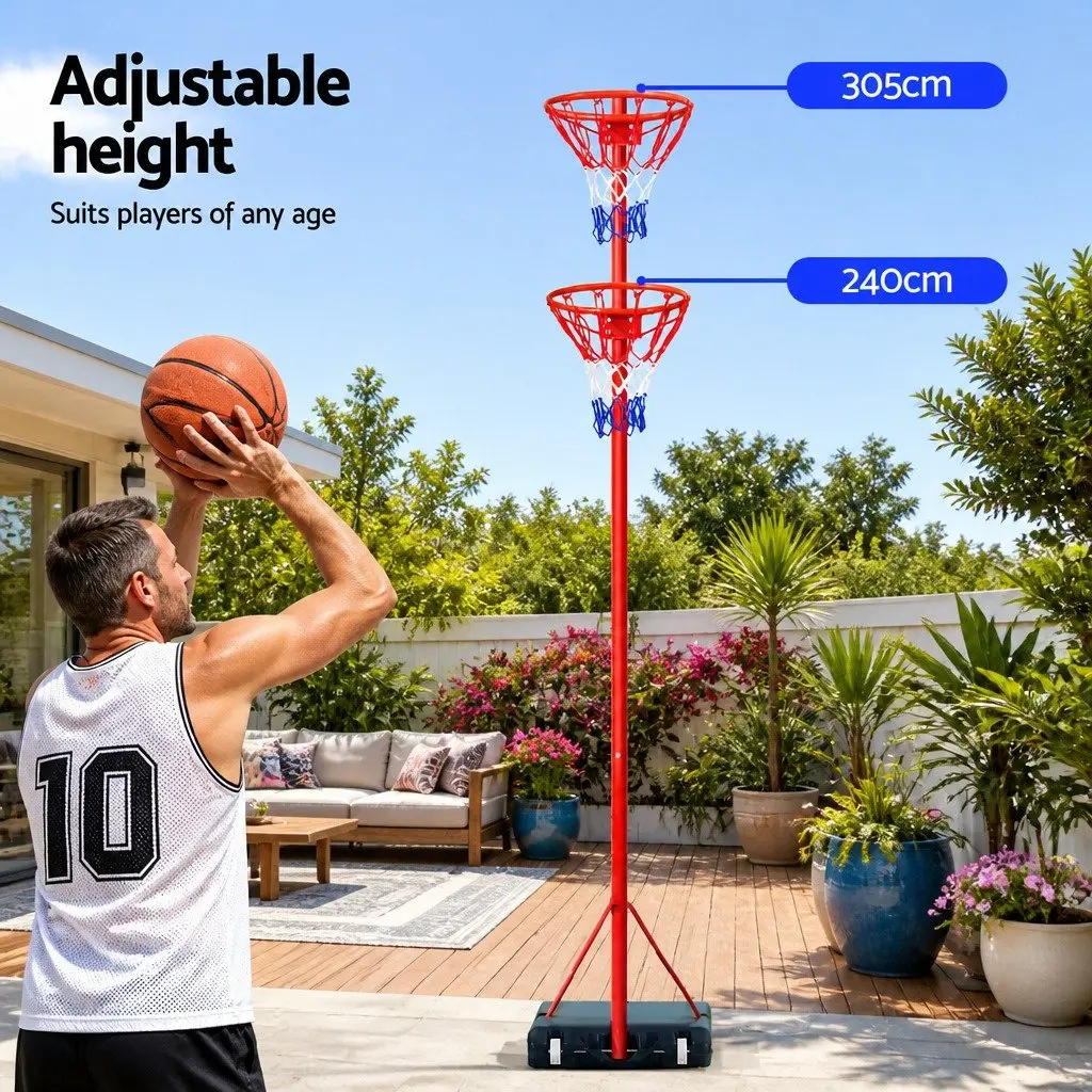 Adjustable Netball and Basketball Hoop Stand System