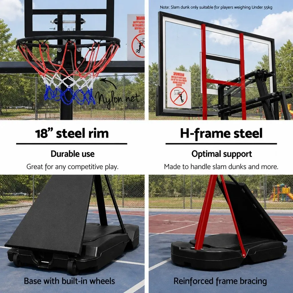 Basketball Hoop Stand System Adjustable 2.3m to 3.05m Portable Steel Frame Black