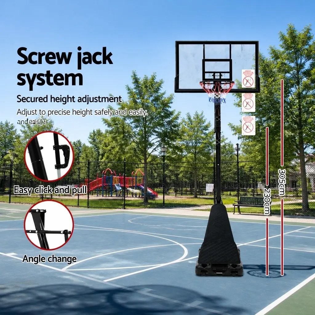 Basketball Hoop Stand System Adjustable 2.3m to 3.05m Portable Steel Frame Black