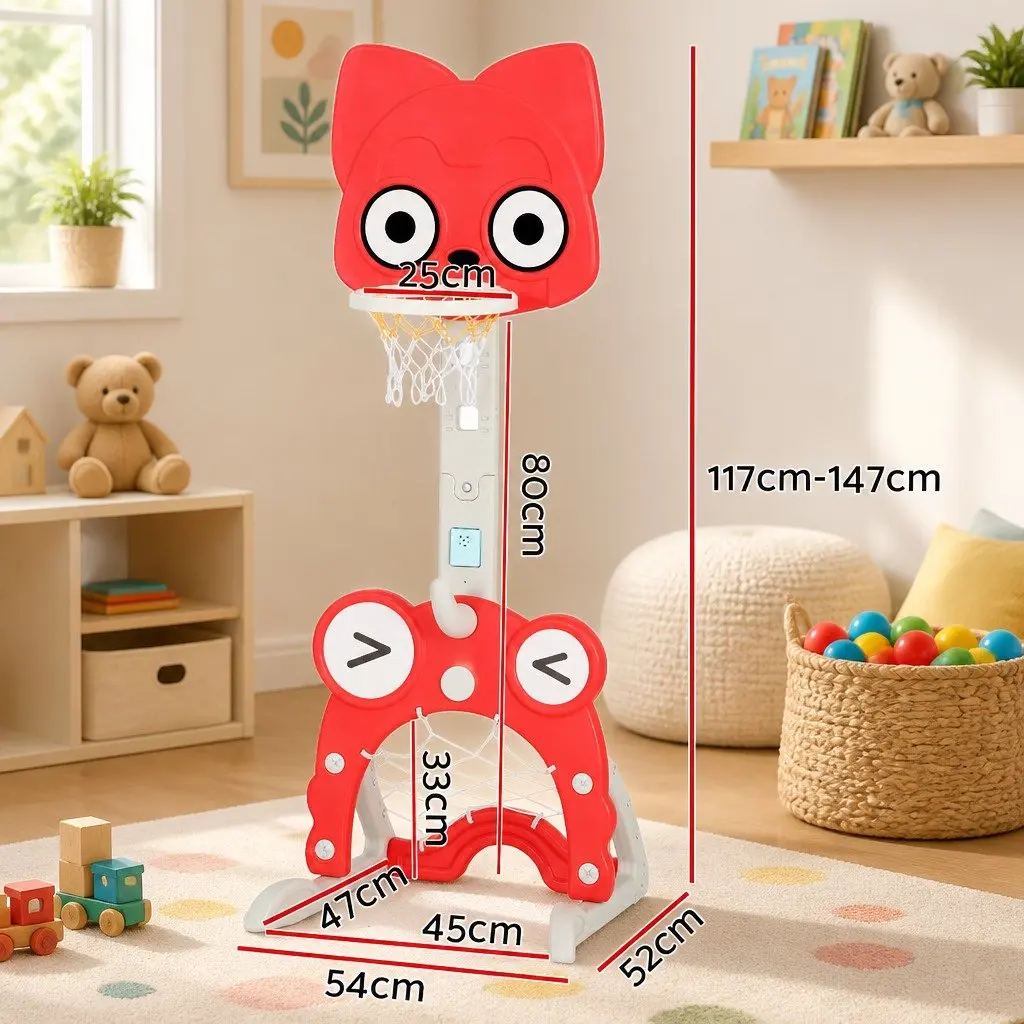 Kids Basketball Hoop Stand PP Adjustable Height 54 x 52 x 117–147 cm Red