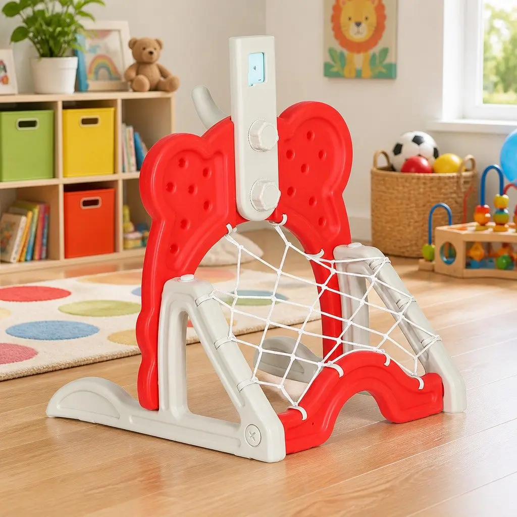 Kids Basketball Hoop Stand PP Adjustable Height 54 x 52 x 117–147 cm Red