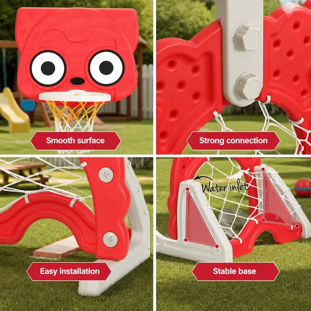 Kids Basketball Hoop Stand PP Adjustable Height 54 x 52 x 117–147 cm Red