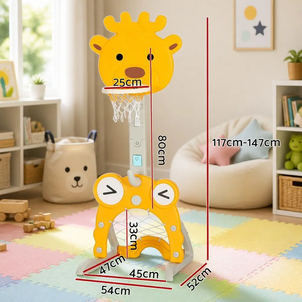 Kids Basketball Hoop Stand Adjustable Height 5-in-1 Sports Activity Centre