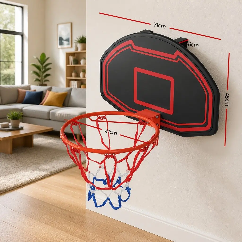 Basketball Hoop HDPE Backboard 38" Wall Mounted Steel Ring Black