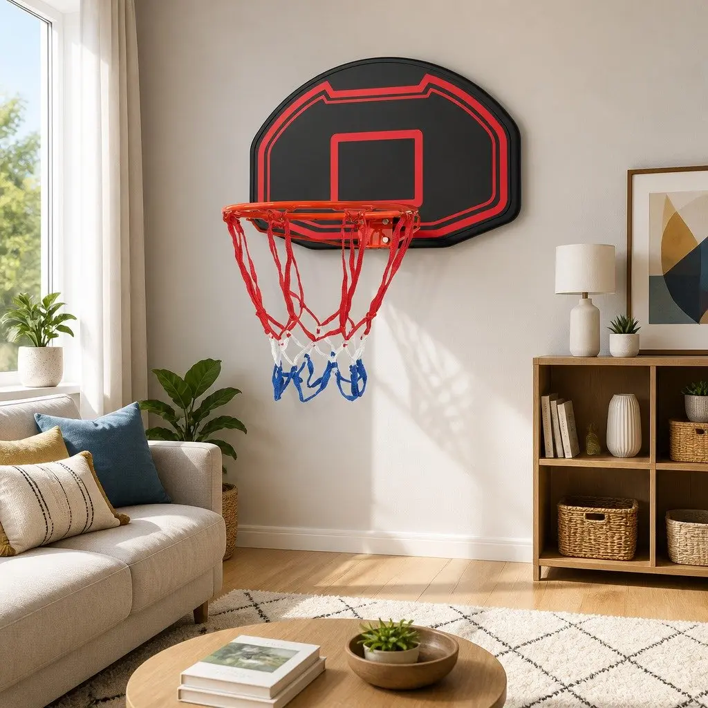 Basketball Hoop HDPE Backboard 38" Wall Mounted Steel Ring Black