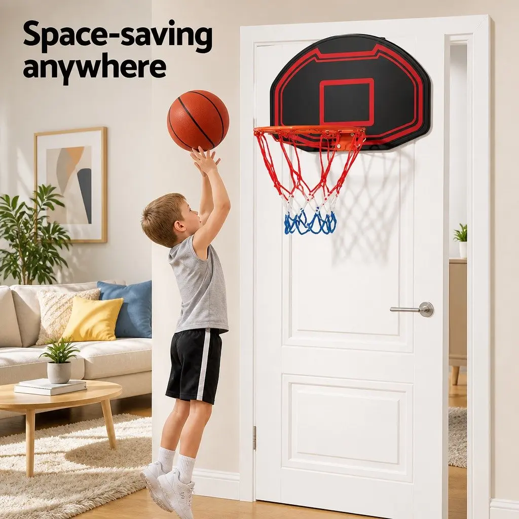 Basketball Hoop HDPE Backboard 38" Wall Mounted Steel Ring Black