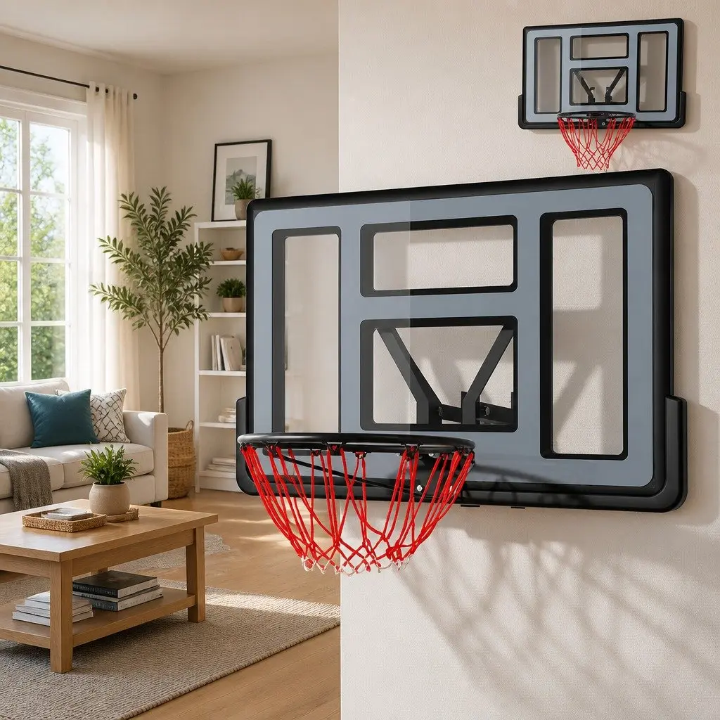 Basketball Hoop Wall Mounted 45" Backboard Ring Net Sports System Blue