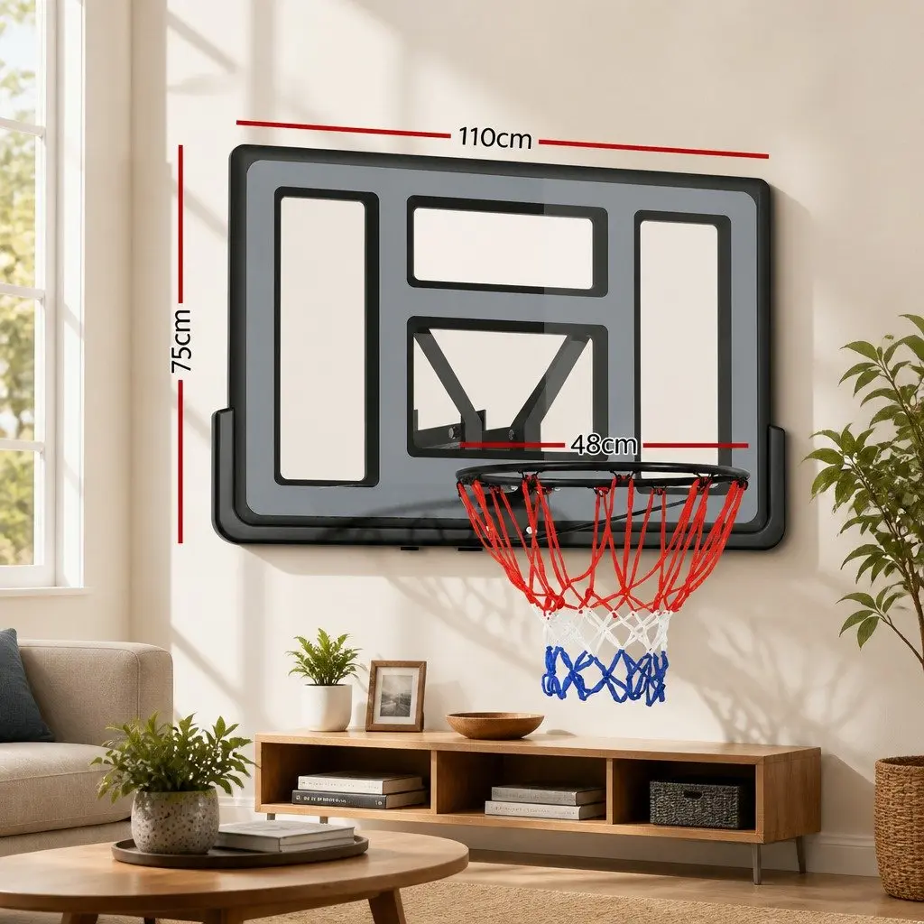 Basketball Hoop Wall Mounted 45" Backboard Ring Net Sports System Blue