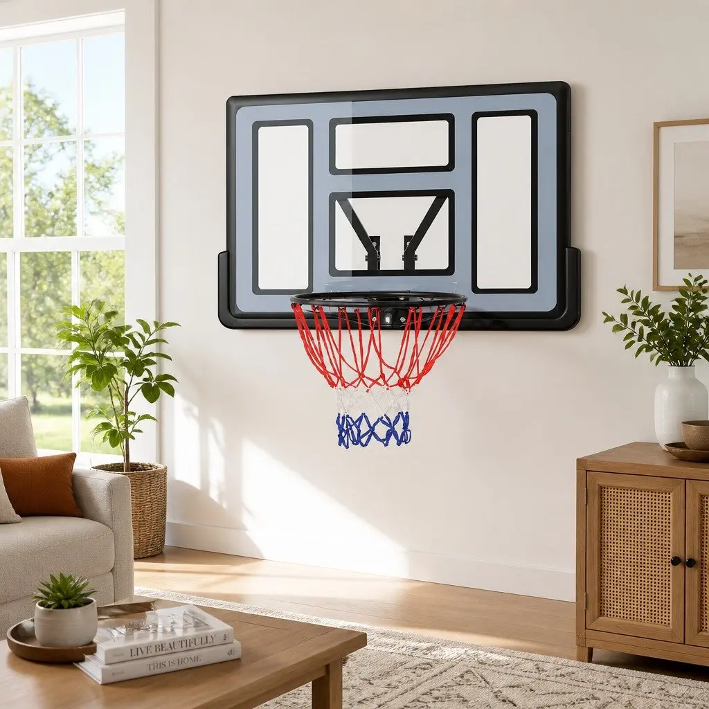 Basketball Hoop Wall Mounted 45" Backboard Ring Net Sports System Blue