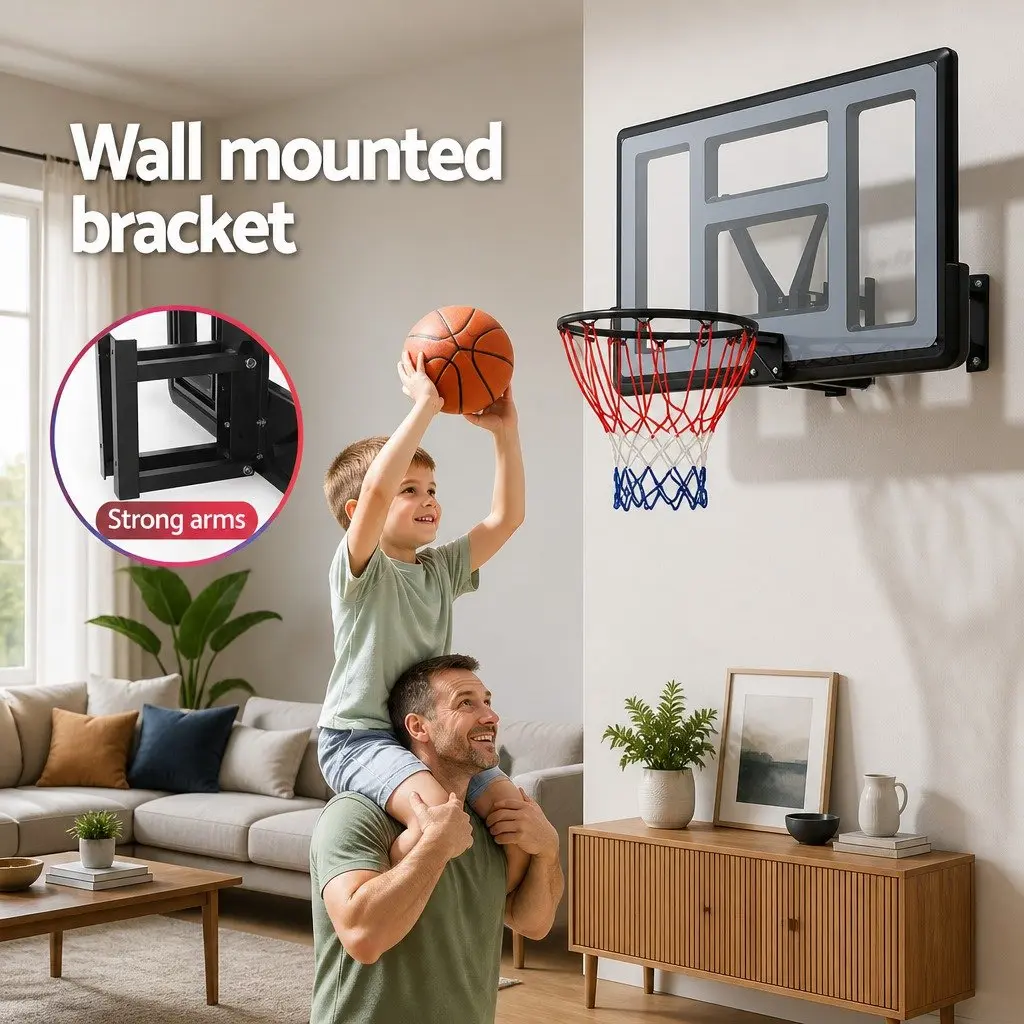 Basketball Hoop Wall Mounted 45" Backboard Ring Net Sports System Blue