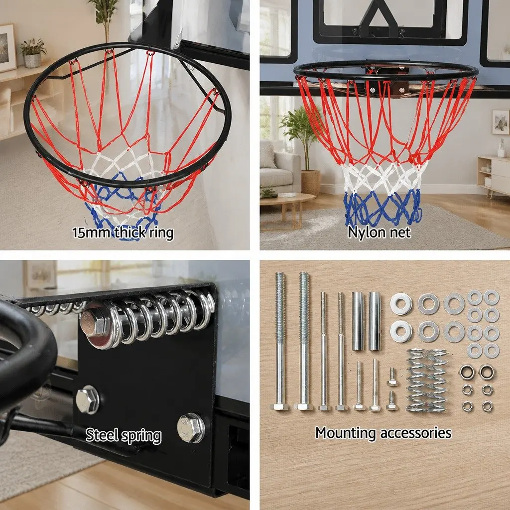Basketball Hoop Wall Mounted 45" Backboard Ring Net Sports System Blue
