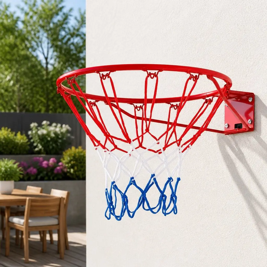 Red Outdoor Basketball Hoop 45cm Rim with Adjustable Height