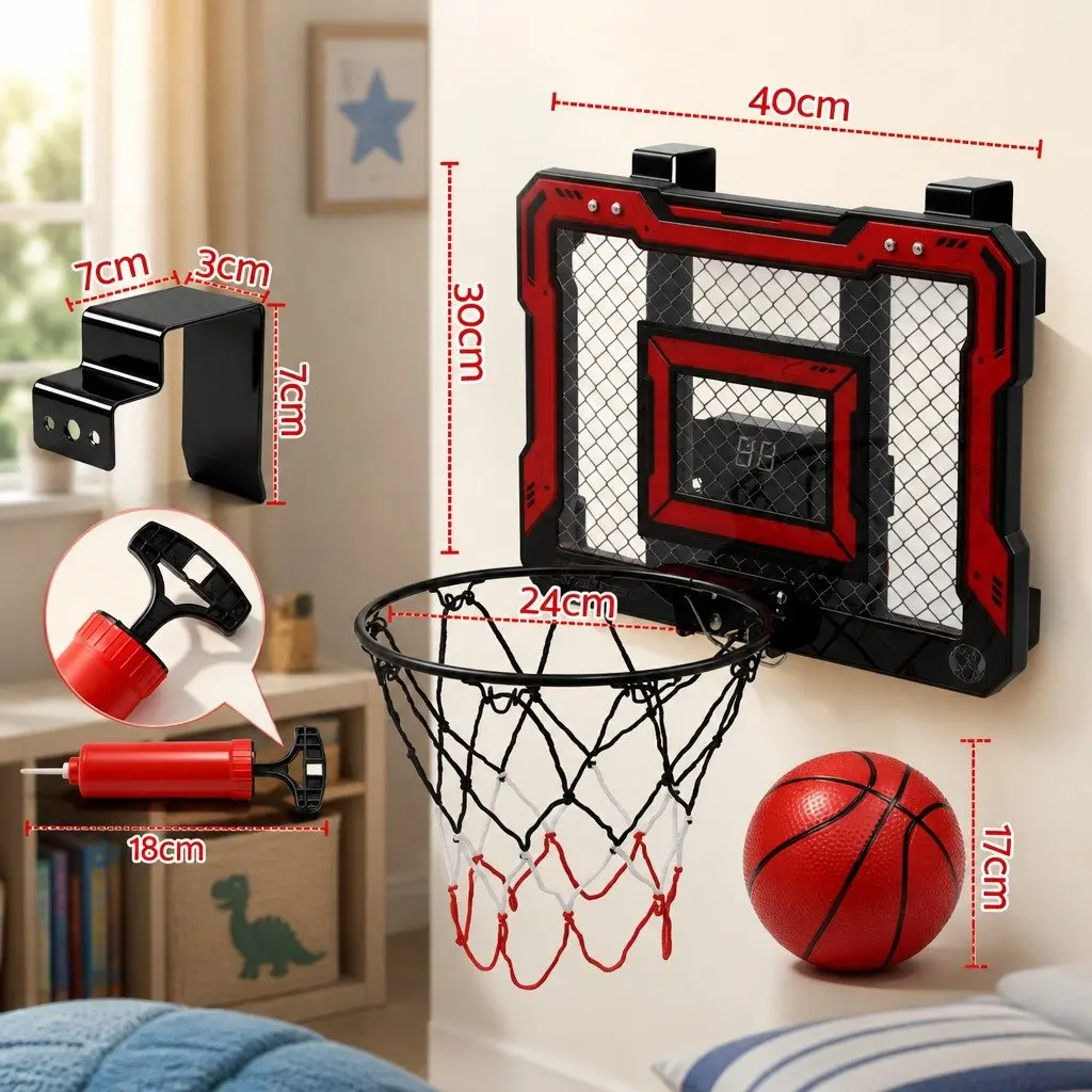 Mini Basketball Hoop Indoor Shatterproof Backboard 40x30cm Red